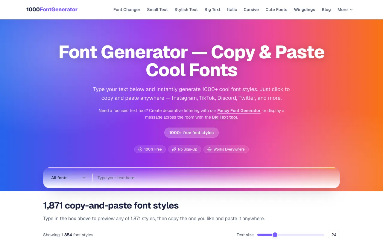Screenshot of Font Generator on 1000 Font Generator