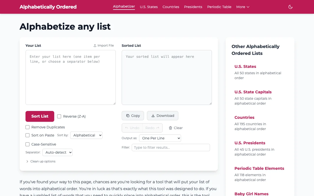 Screenshot of Text Alphabetizer