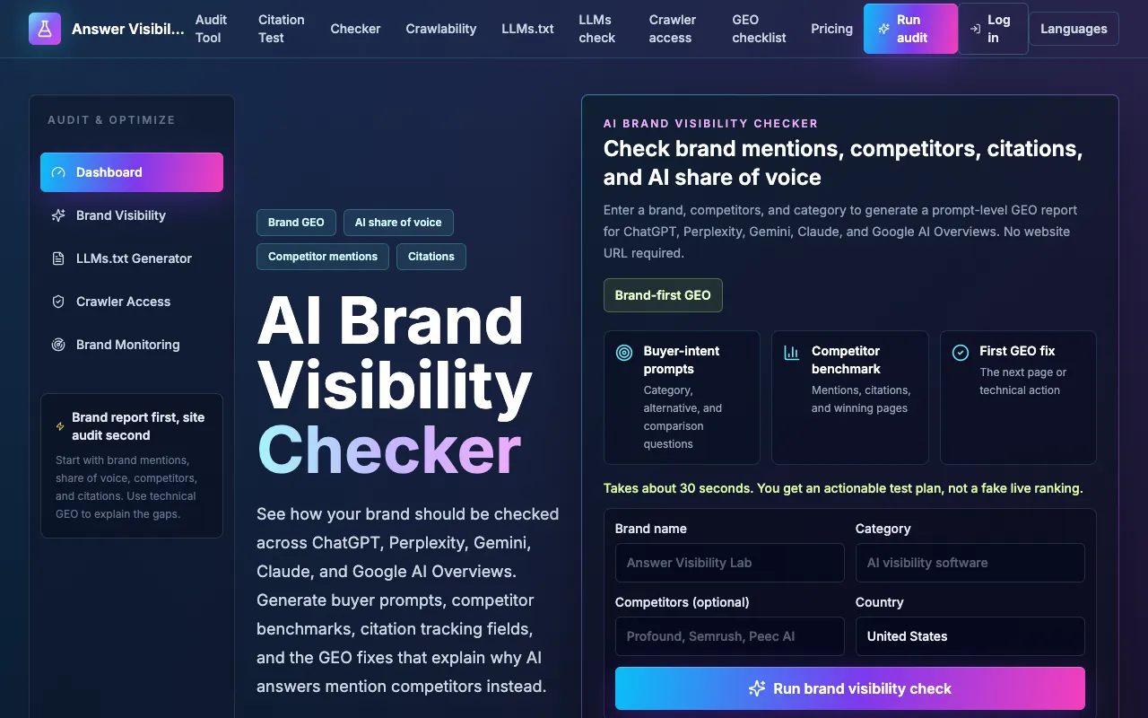 Screenshot of AI Answer Visibility Checker
