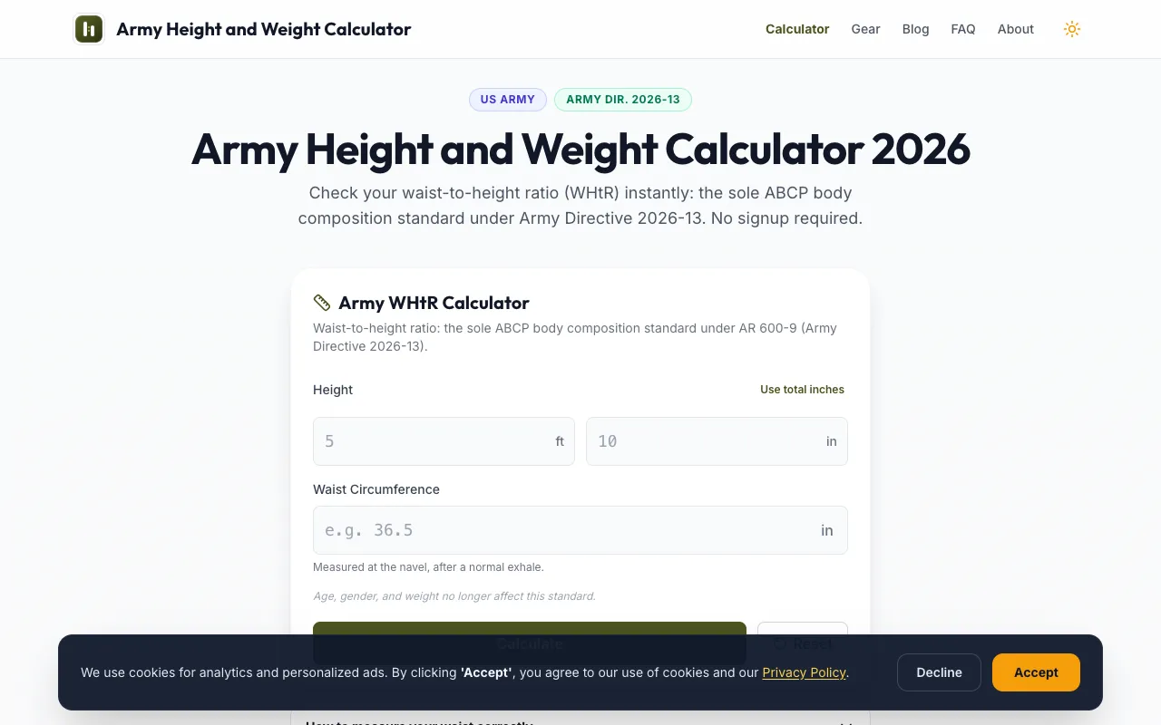 Screenshot of Height and Weight Calculator