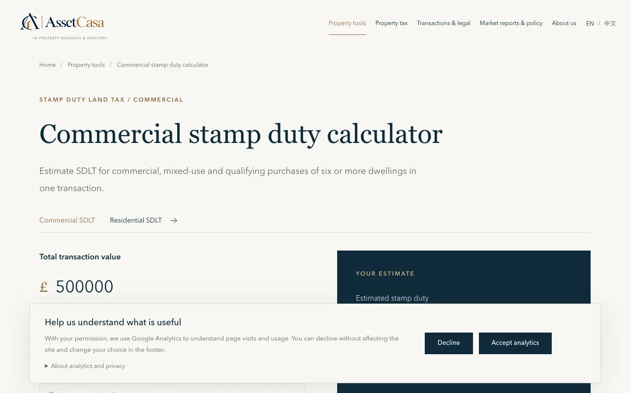 Screenshot of Commercial Stamp Duty Calculator