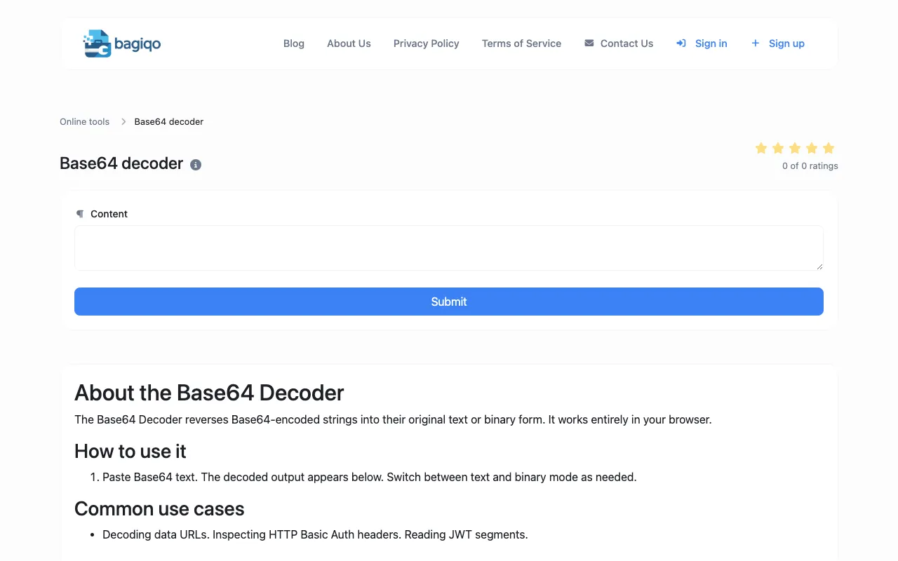 Screenshot of Base64 Decoder