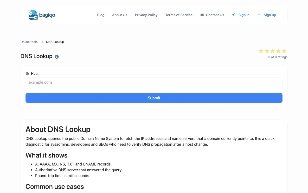 Screenshot of Bagiqo