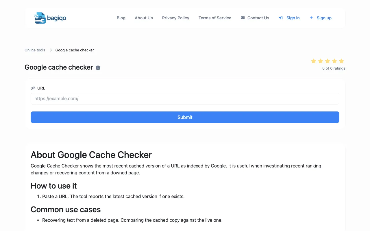 Screenshot of Google Cache Checker