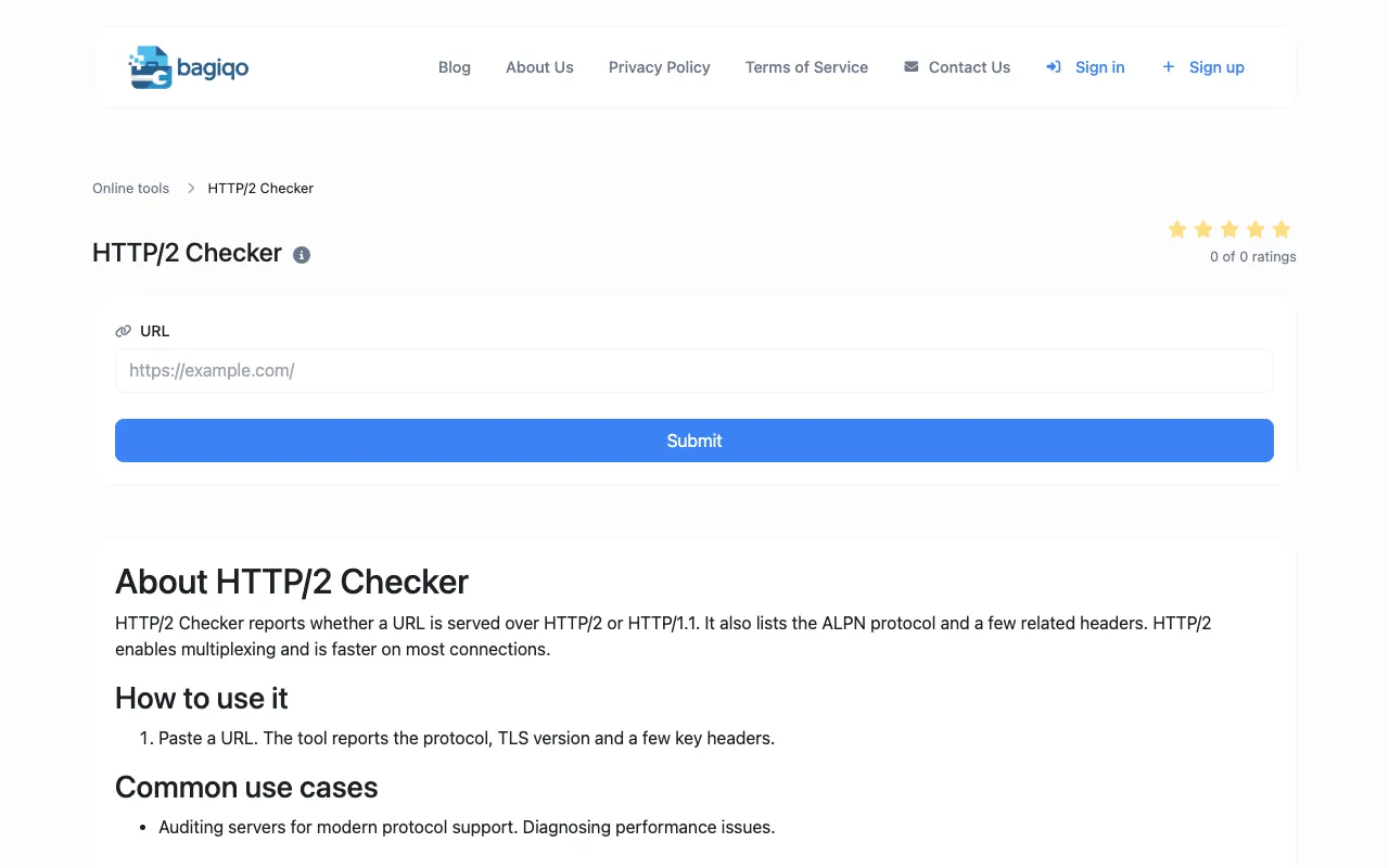 Screenshot of HTTP/2 Checker