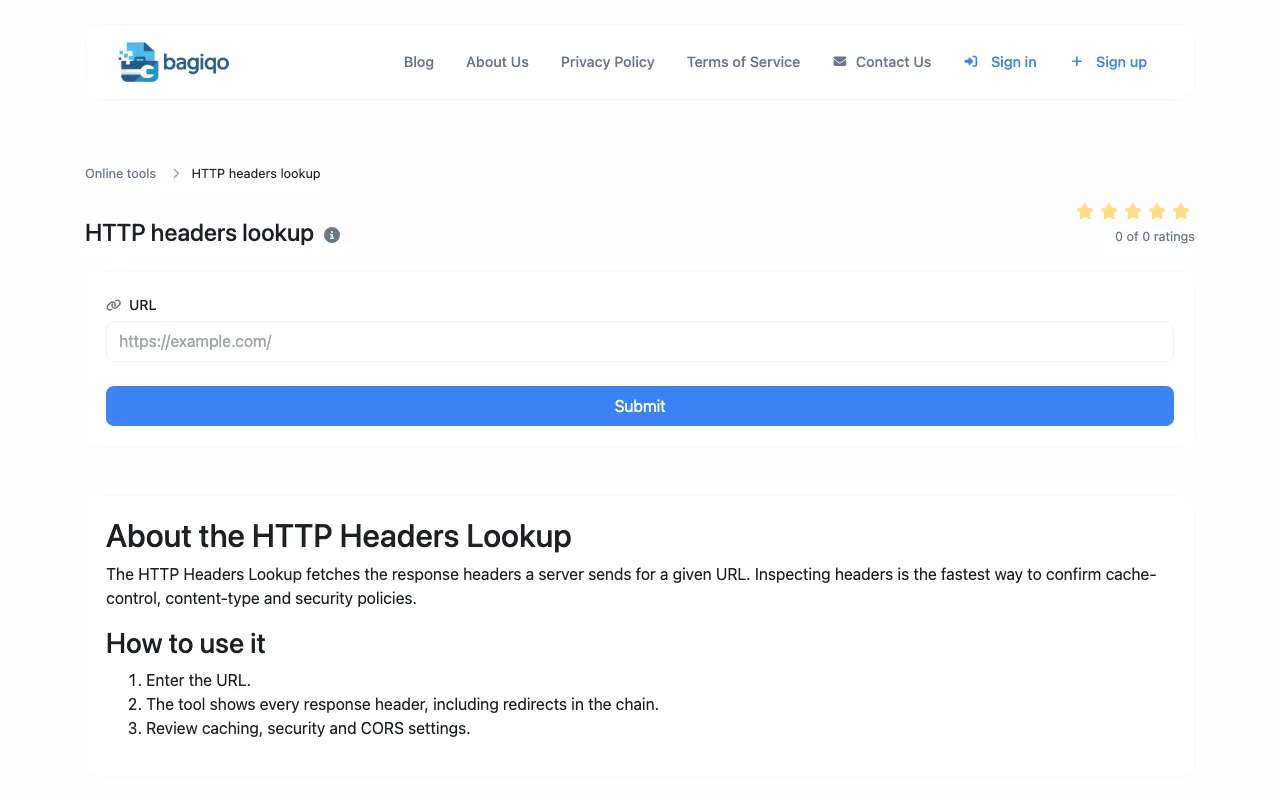 Screenshot of HTTP Headers Lookup