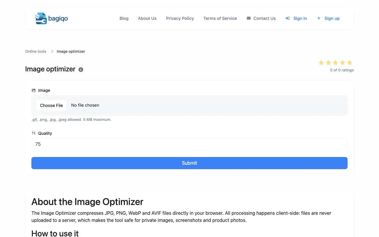 Screenshot of Image Optimizer