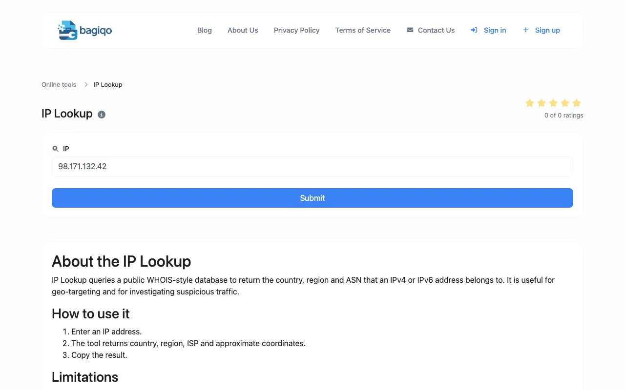 Screenshot of IP Lookup