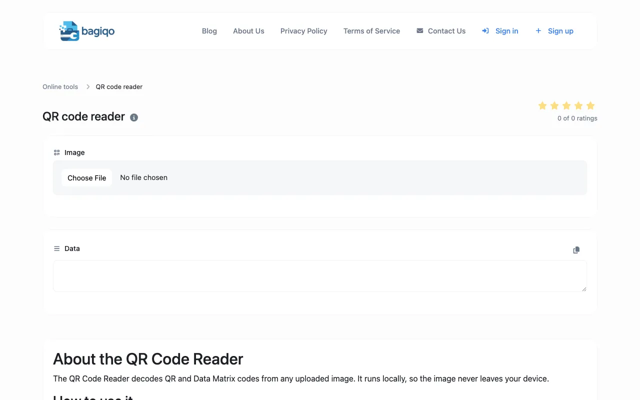 Screenshot of QR Code Reader