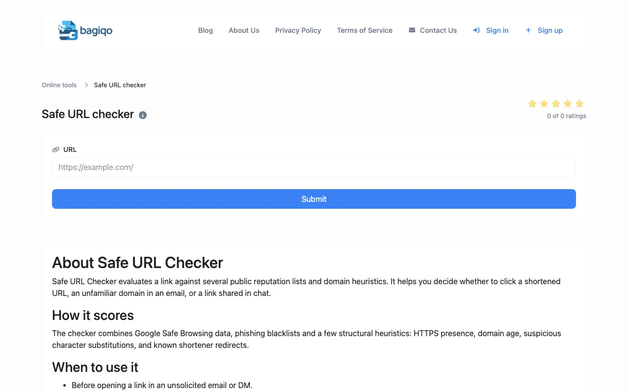 Screenshot of Safe URL Checker