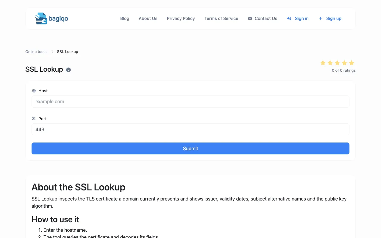 Screenshot of SSL Lookup
