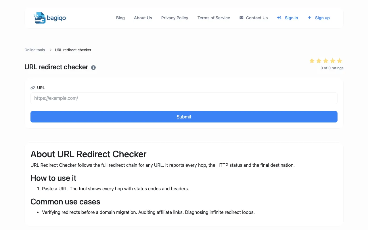 Screenshot of URL Redirect Checker