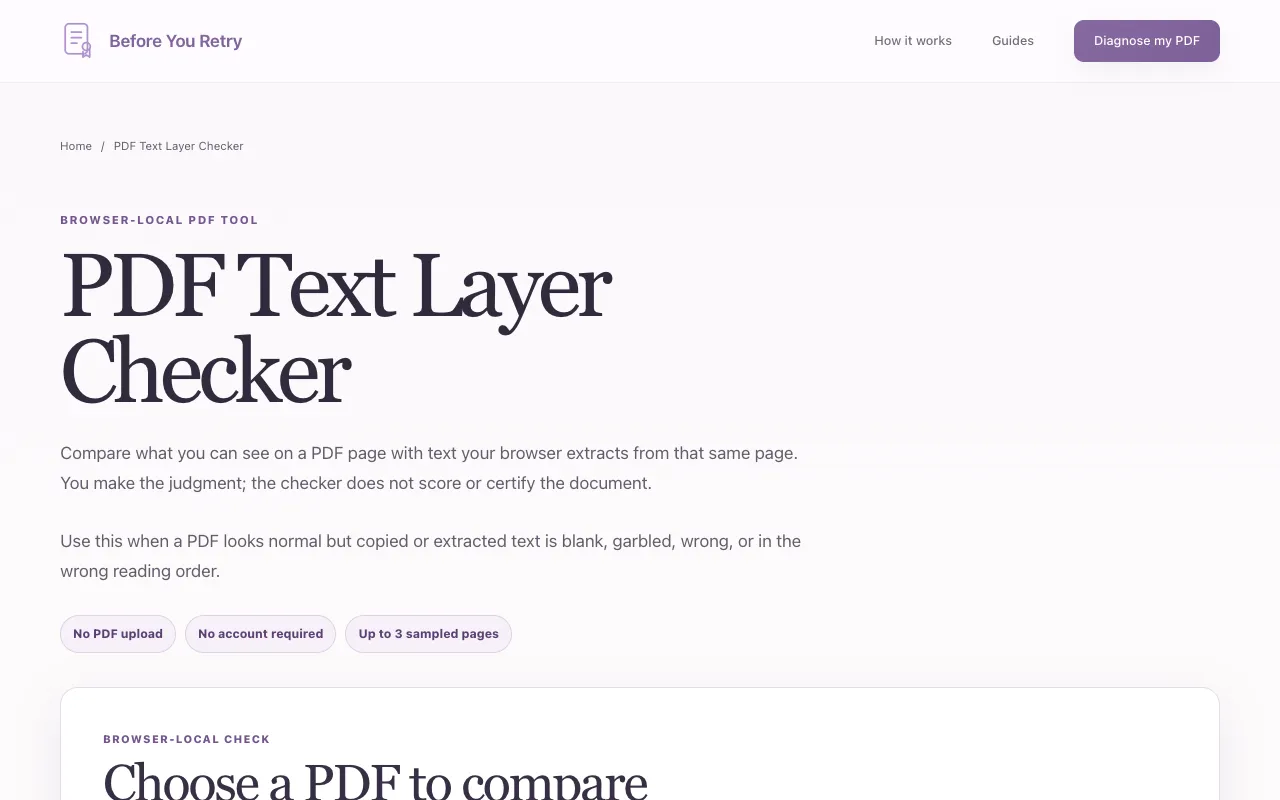 Screenshot of PDF Text Layer Checker