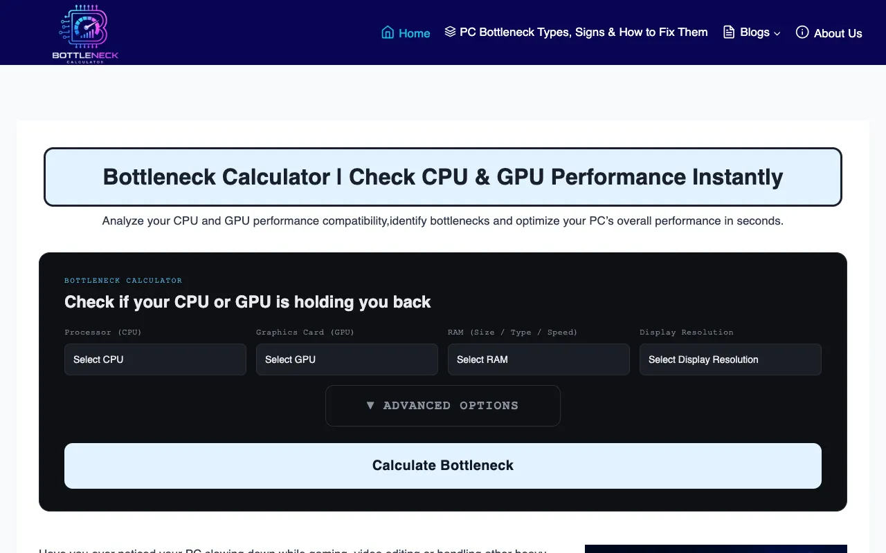 Screenshot of PC Bottleneck Analyzer
