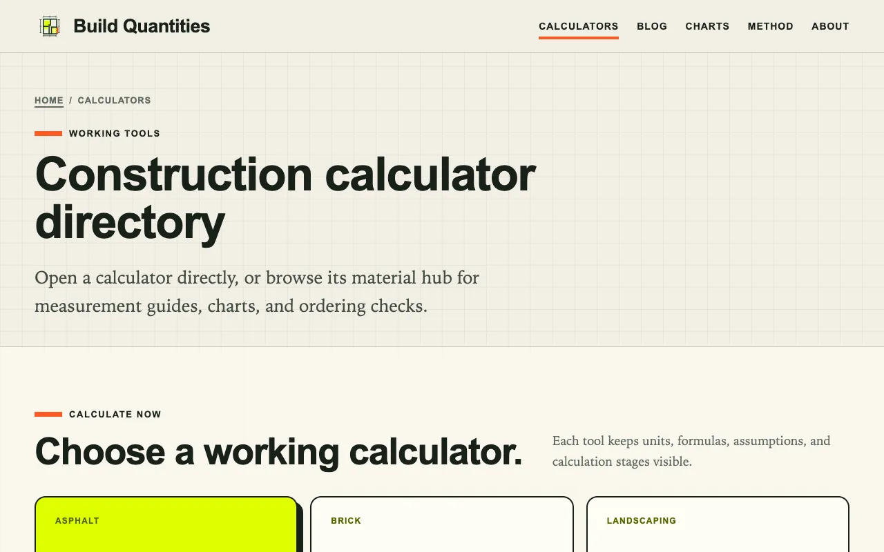 Screenshot of Construction Material Calculators