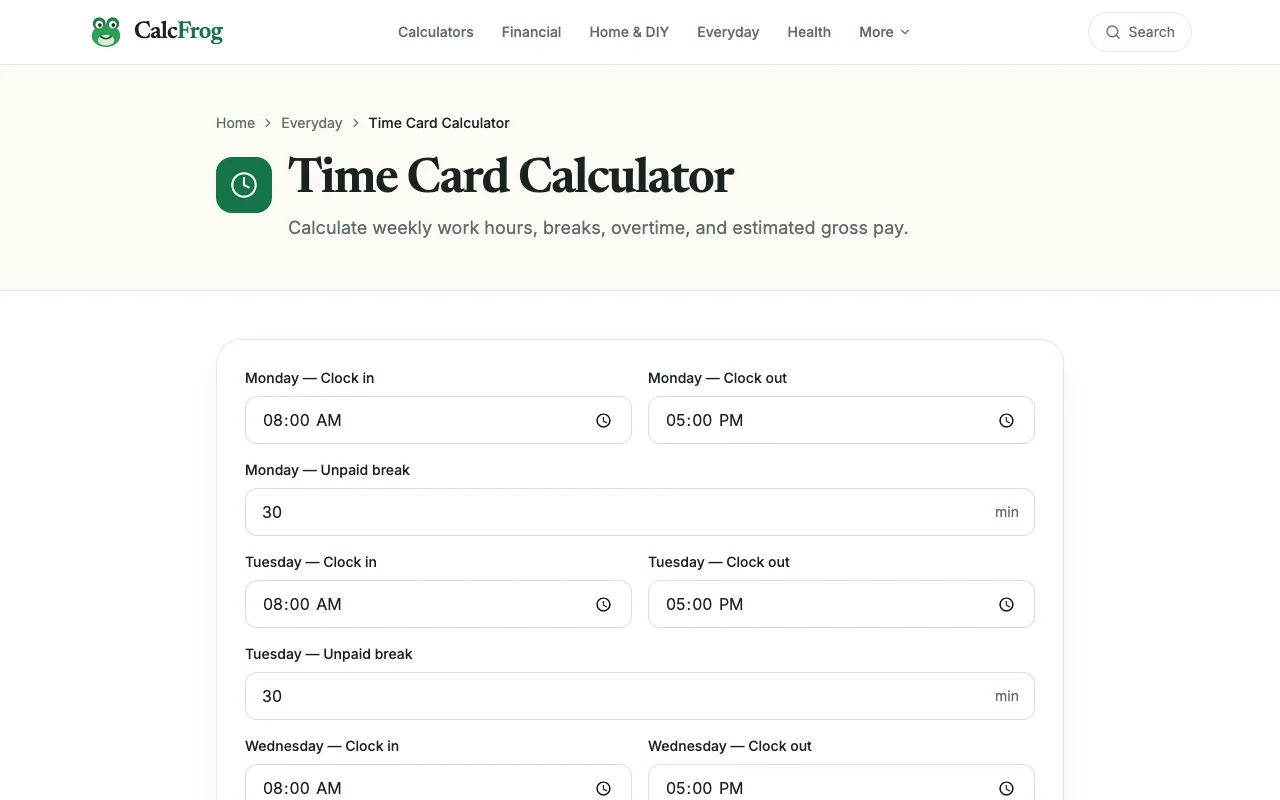Screenshot of CalcFrog