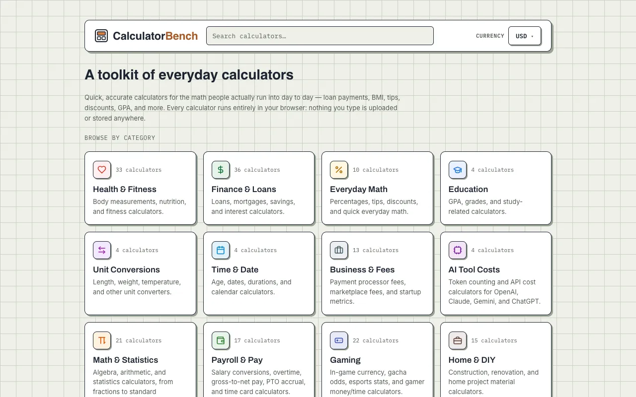 Screenshot of Calculator Tools Suite