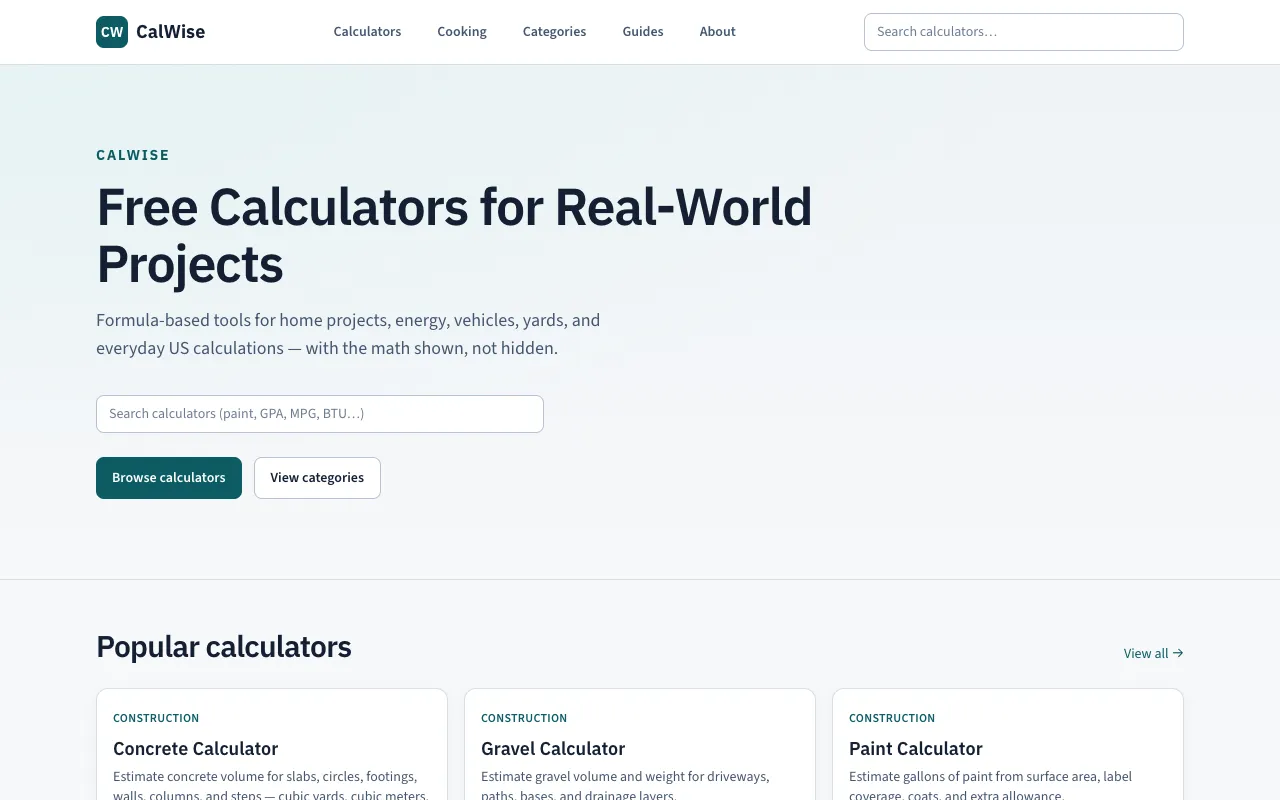 Screenshot of CalcWise