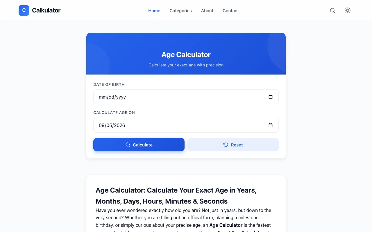 Screenshot of Age Calculator on Calkulator