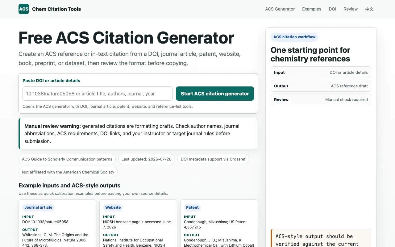 Screenshot of Chemistry Citation Formatter