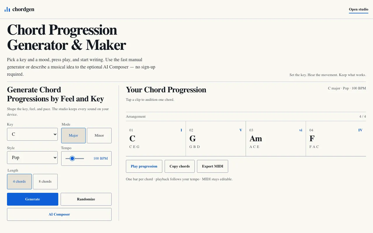 Screenshot of Chord Gen