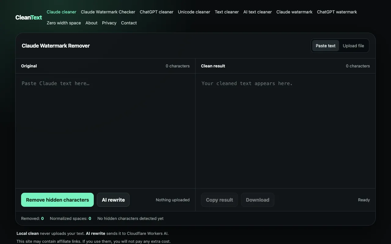 Screenshot of CleanText