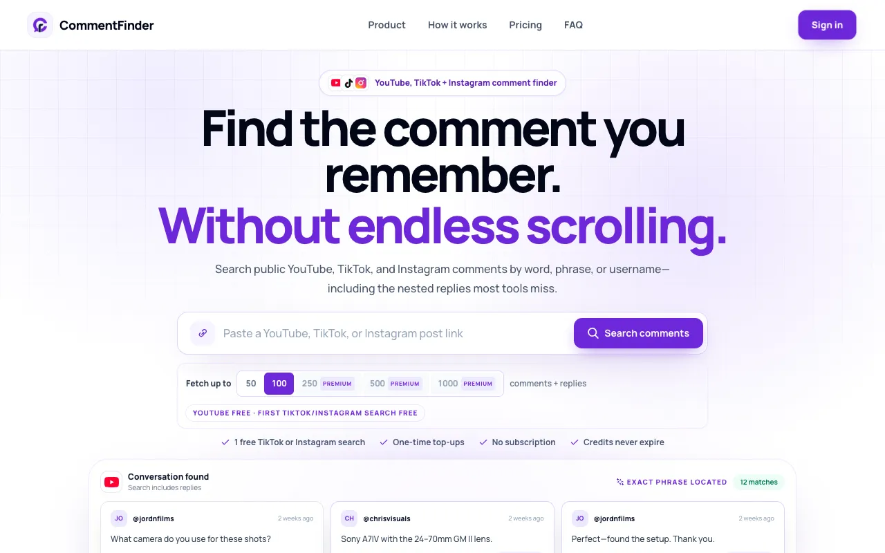 Screenshot of Comment Search