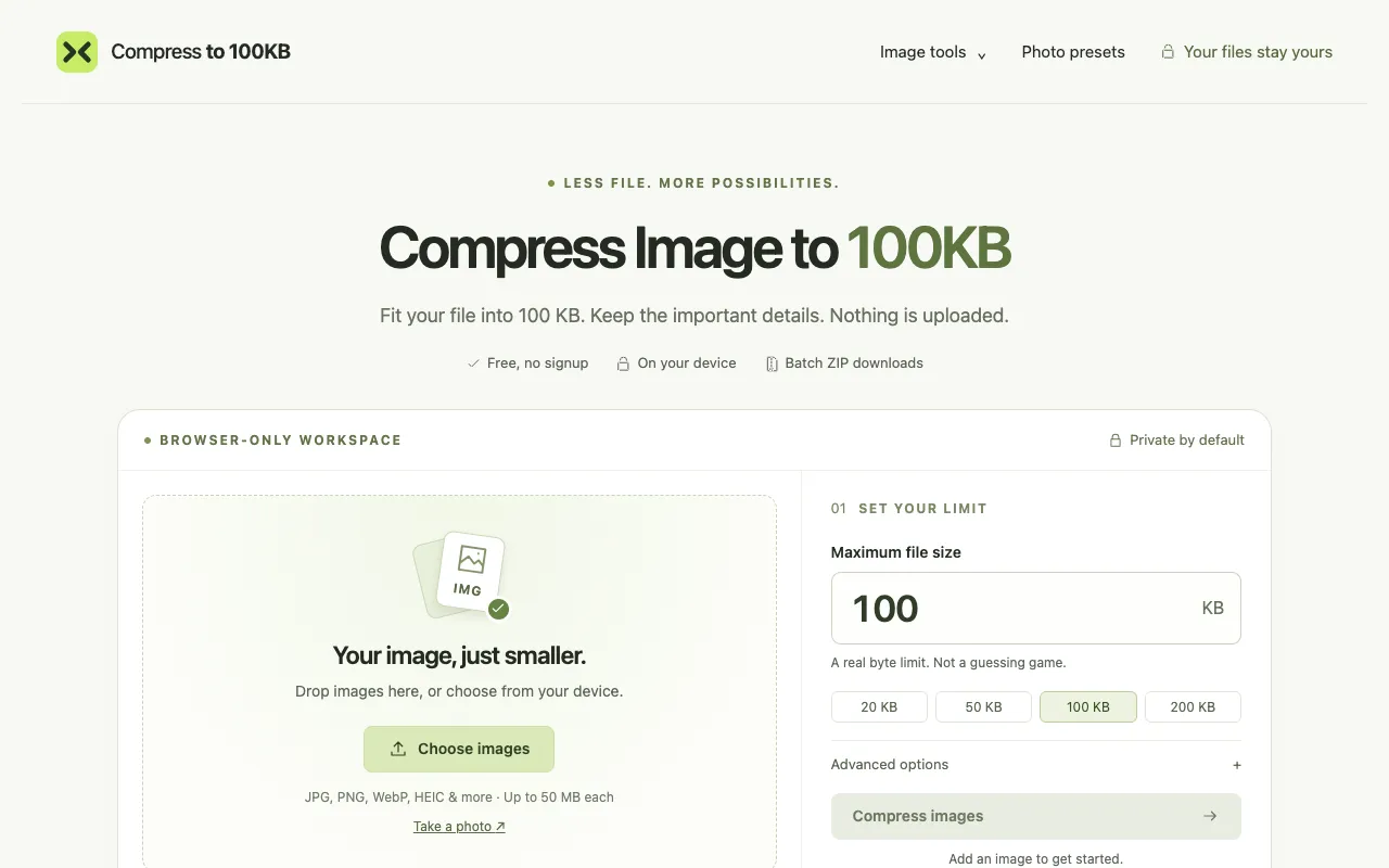 Screenshot of Compress to 100KB