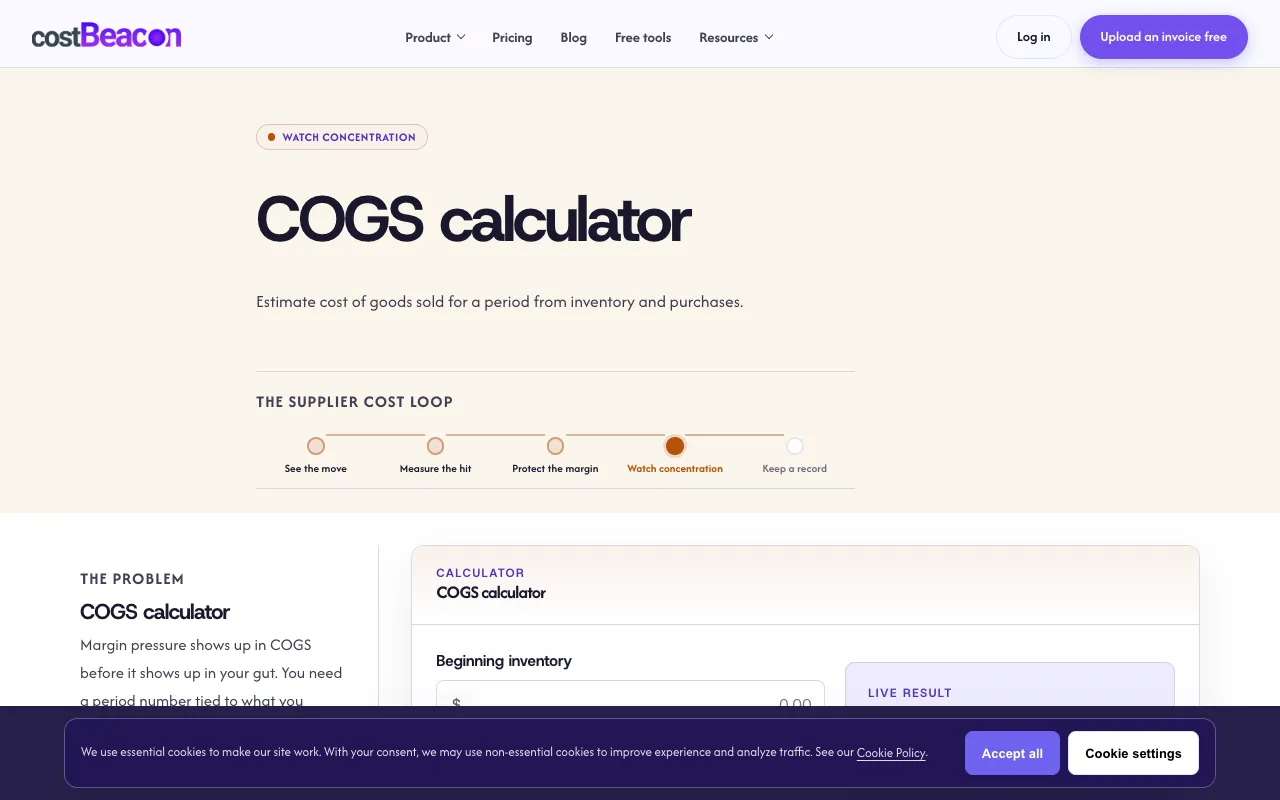 Screenshot of CostBeacon