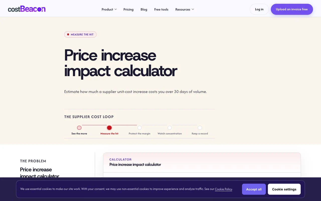 Screenshot of Price Increase Impact Calculator