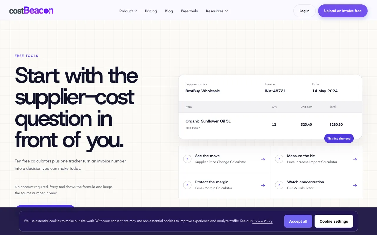 Screenshot of Supplier Cost Tools Suite