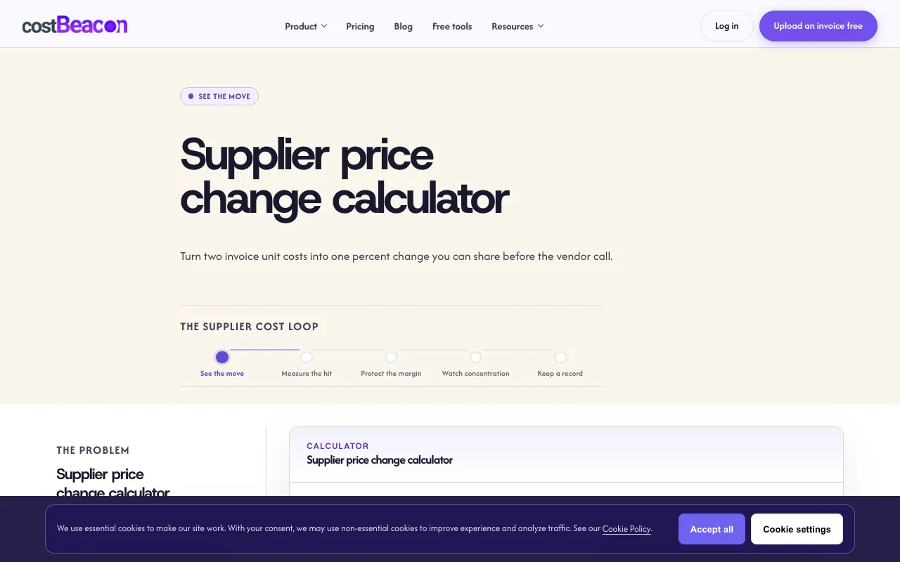 Screenshot of Supplier Price Change Calculator