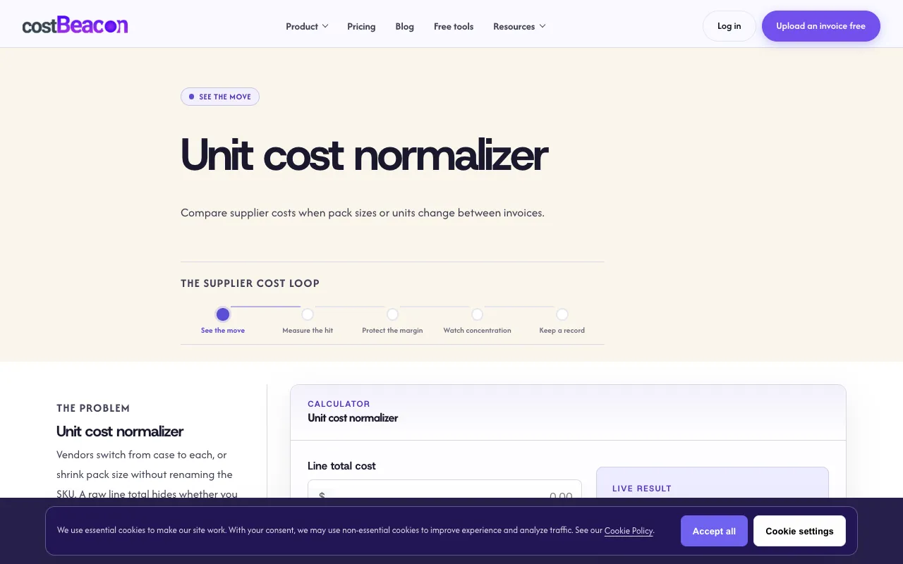 Screenshot of Unit Cost Normalizer