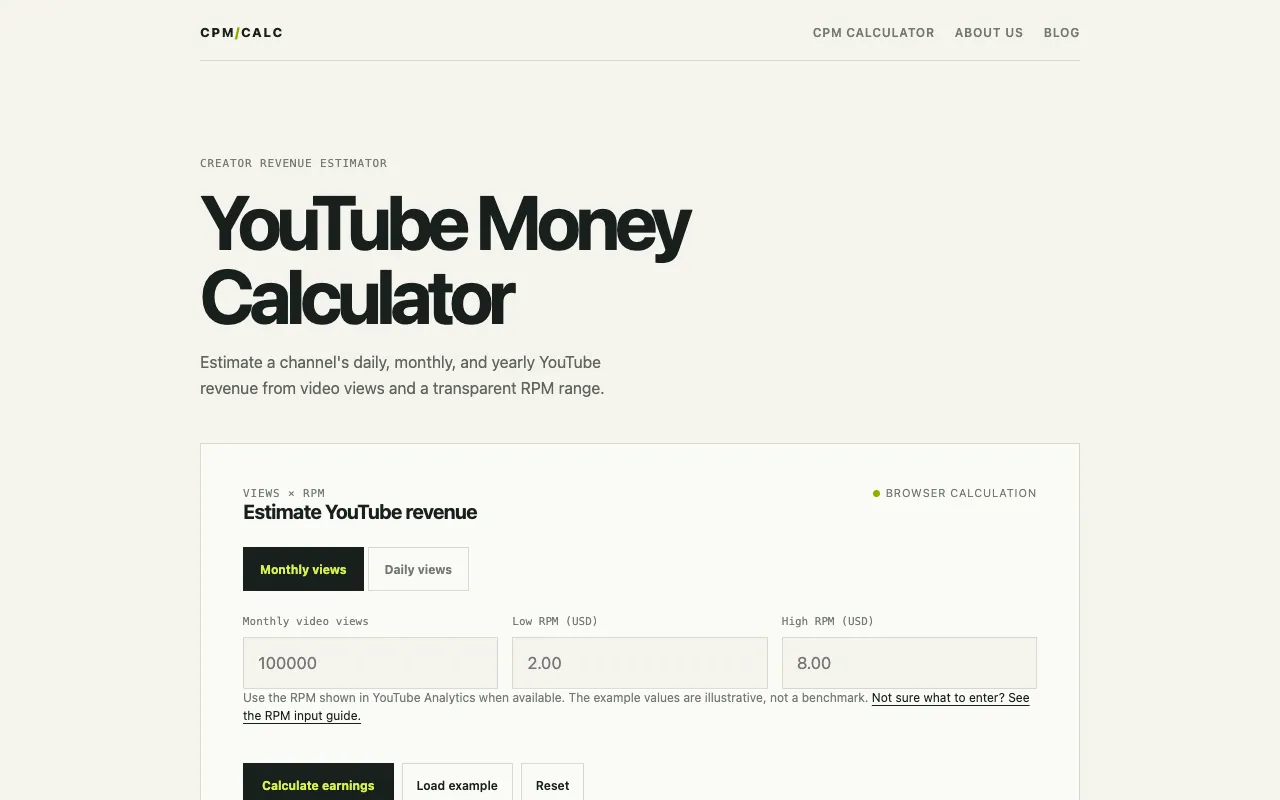Screenshot of CPM Calculator