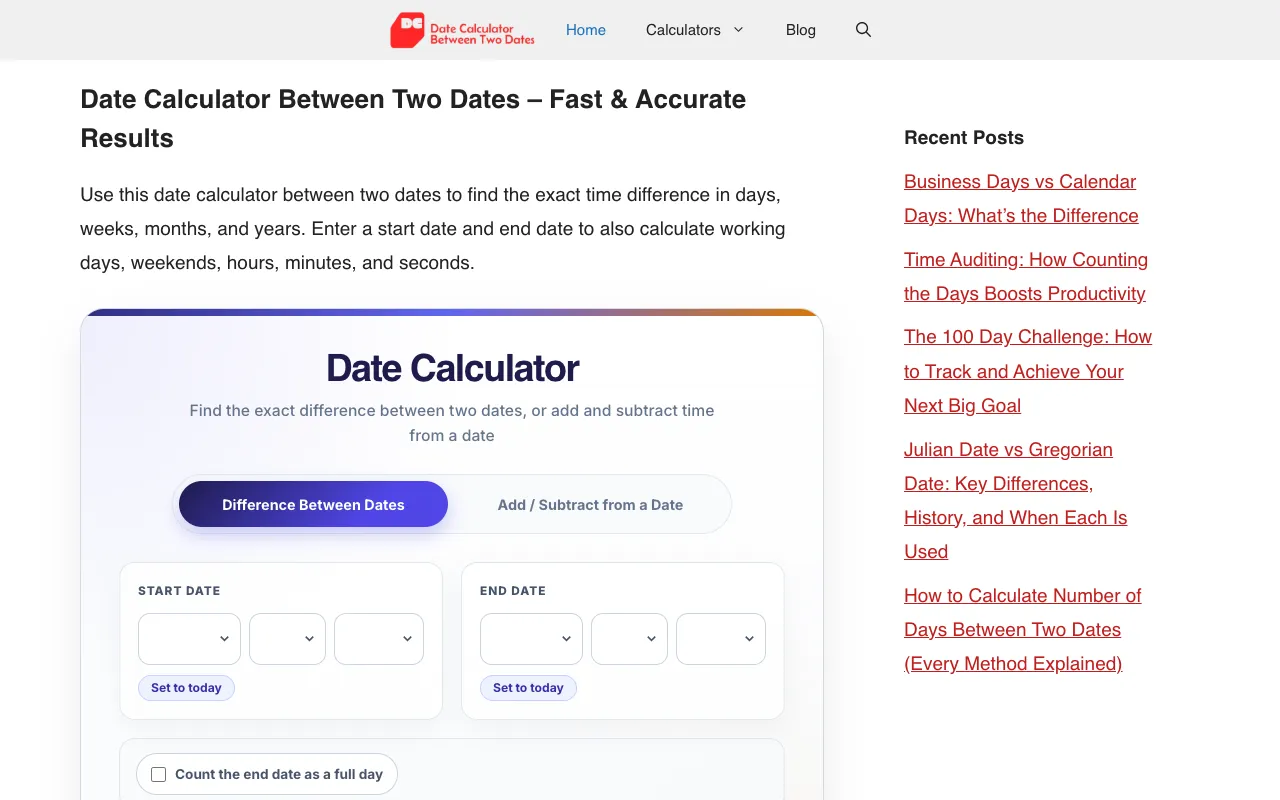Screenshot of Date Calculator