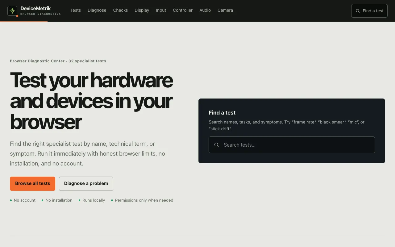 Screenshot of Device Testing Suite