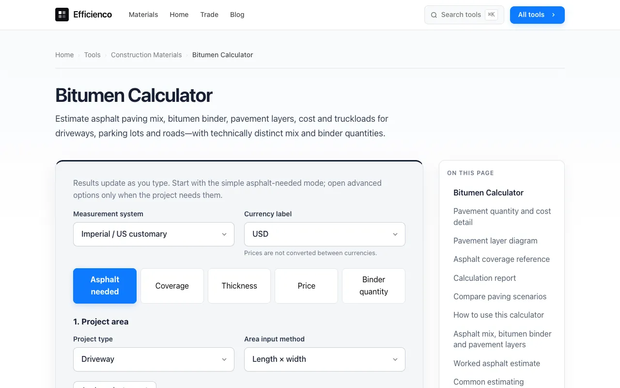 Screenshot of Bitumen Calculator