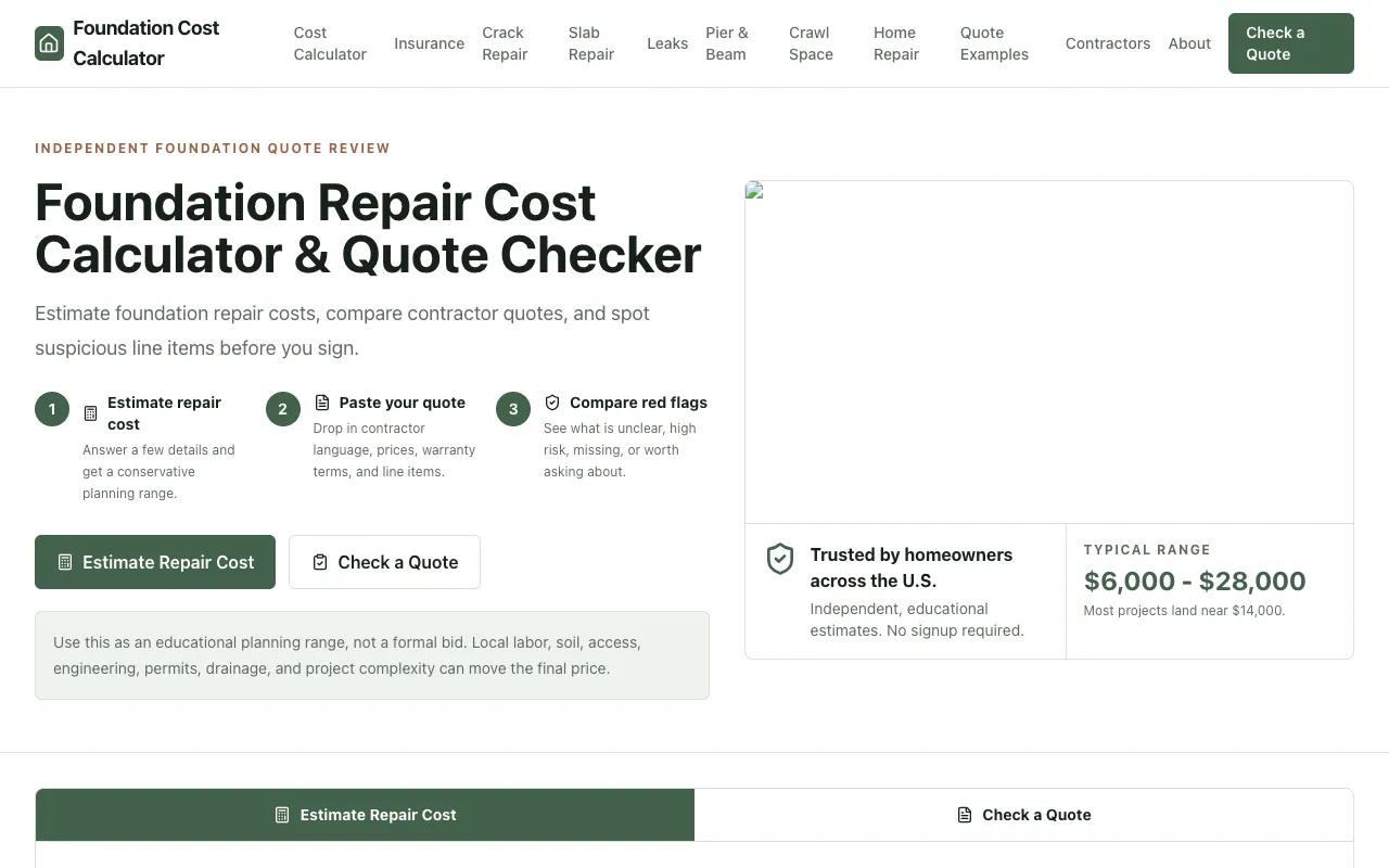 Screenshot of Foundation Repair Cost Calculator