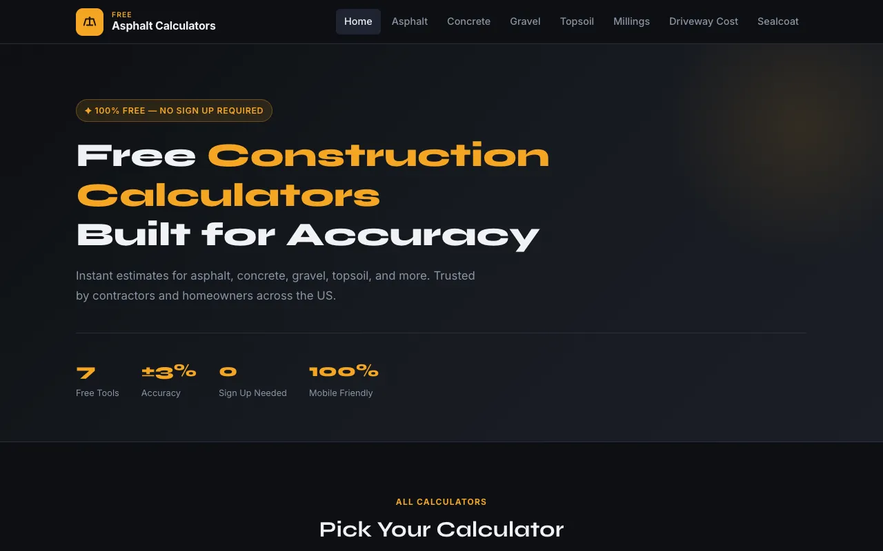Screenshot of Construction Materials Calculator