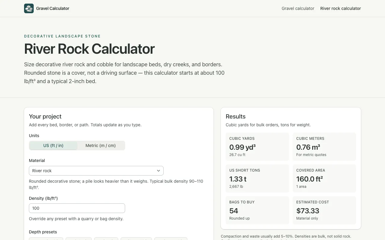 Screenshot of Free Gravel Calculator