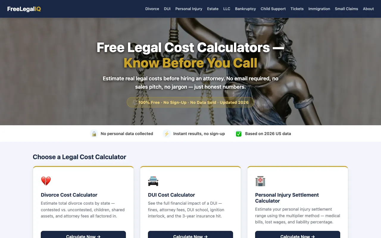 Screenshot of Legal Cost Calculators