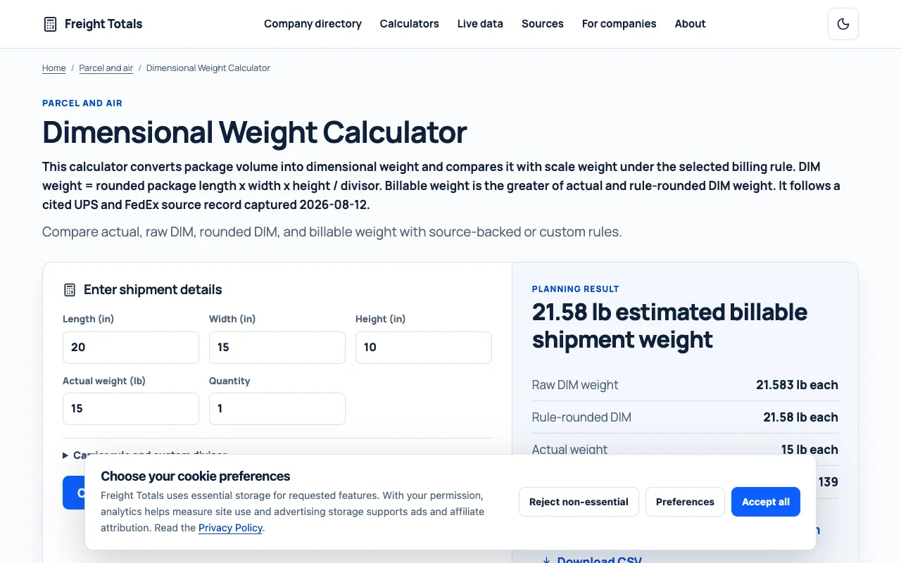 Screenshot of FreightTotals
