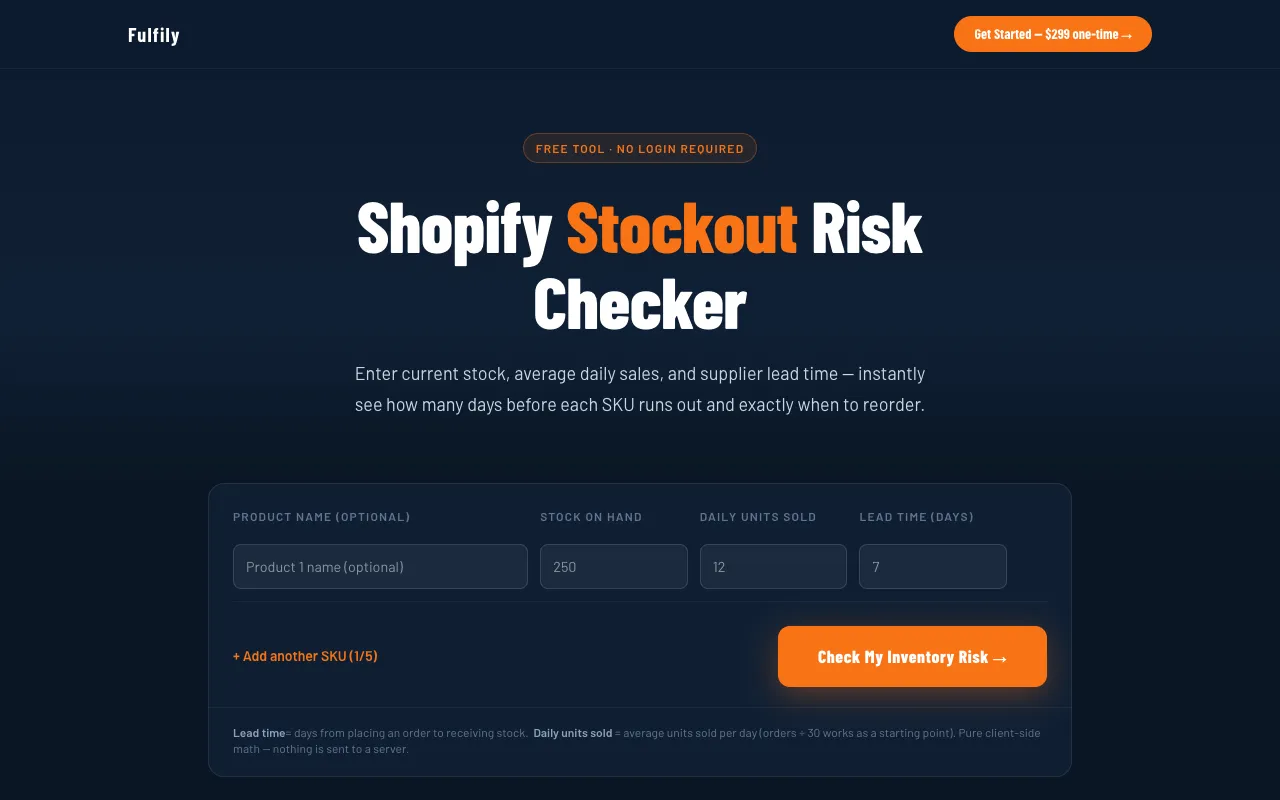 Screenshot of Stockout Risk Checker