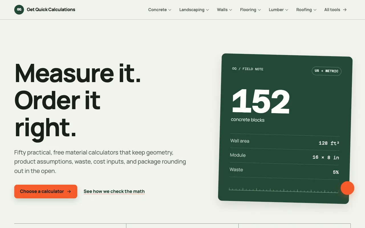 Screenshot of Construction Calculators