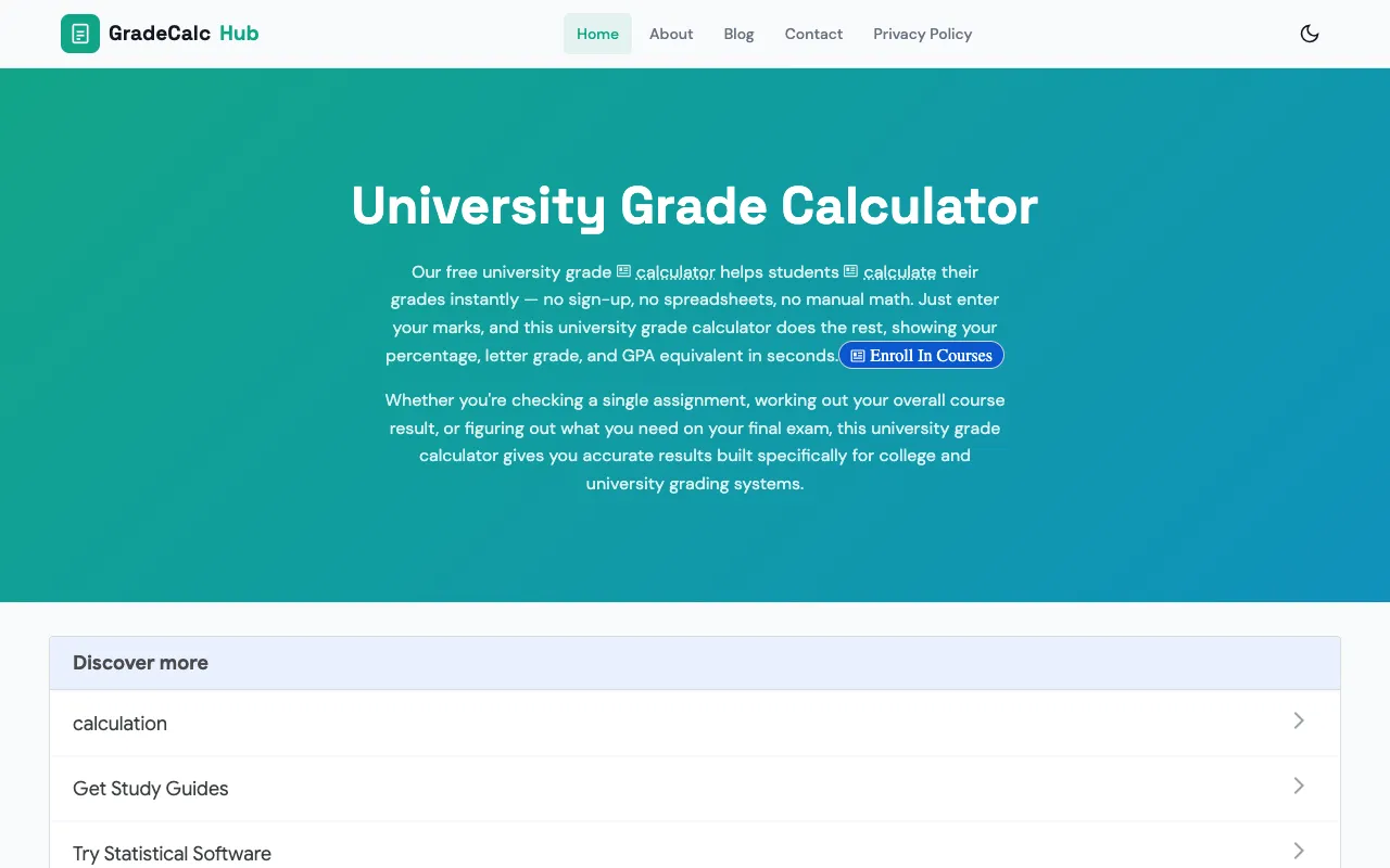 Screenshot of Grade Calc Hub