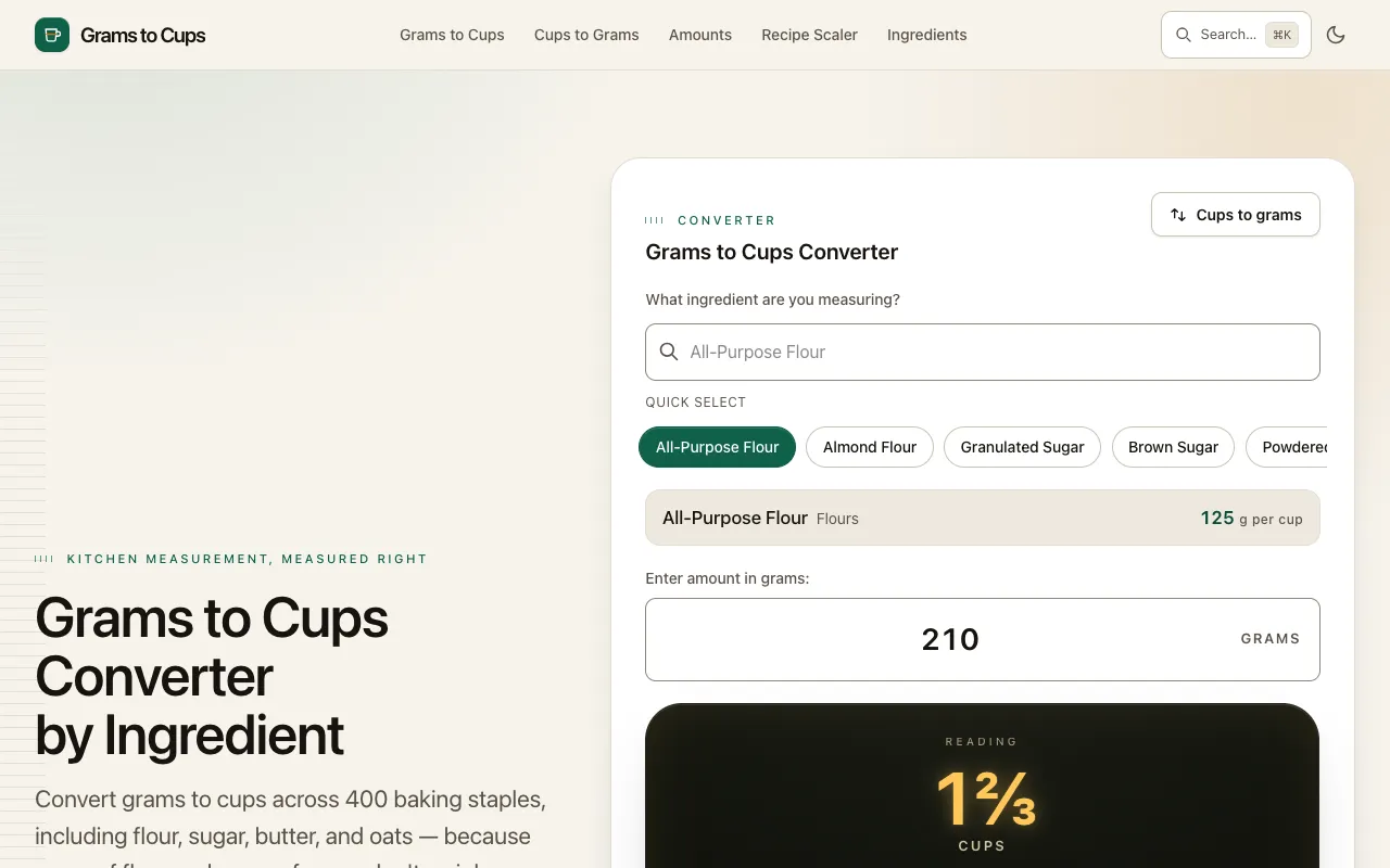 Screenshot of Gram to Cup Converter