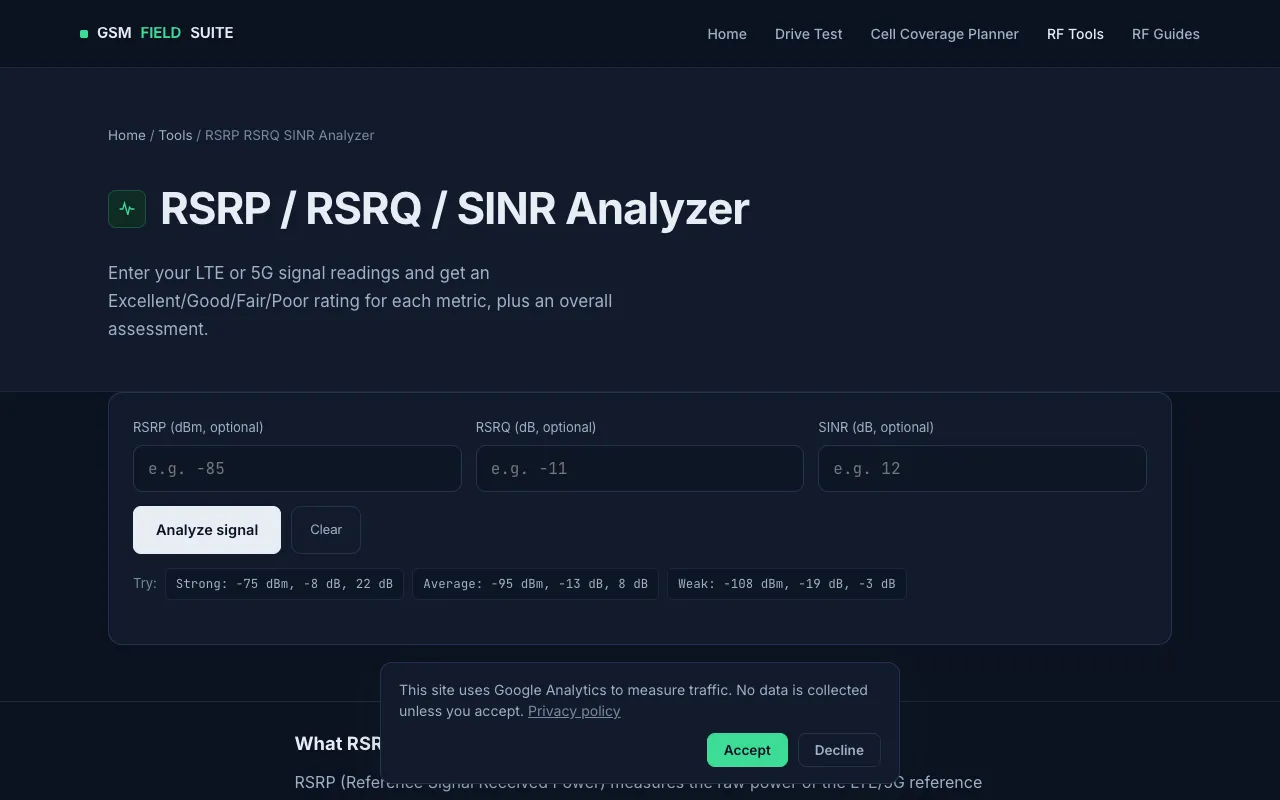 Screenshot of Signal Strength Analyzer