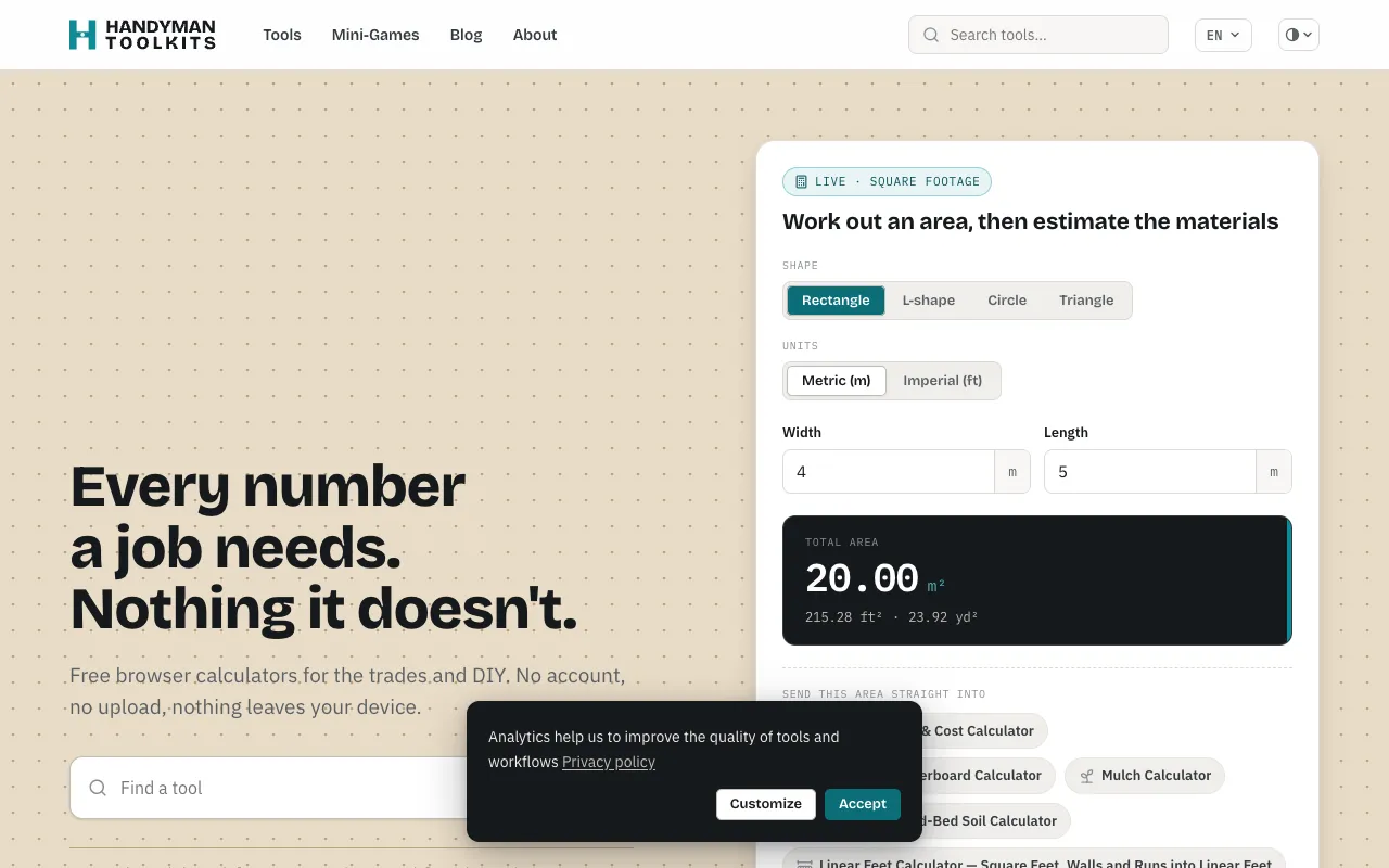 Screenshot of Construction Calculators Suite