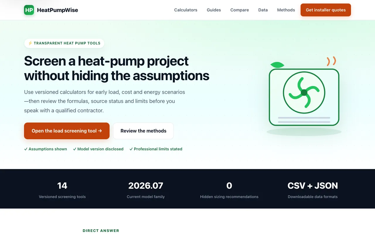 Screenshot of Heat Pump Calculator Suite