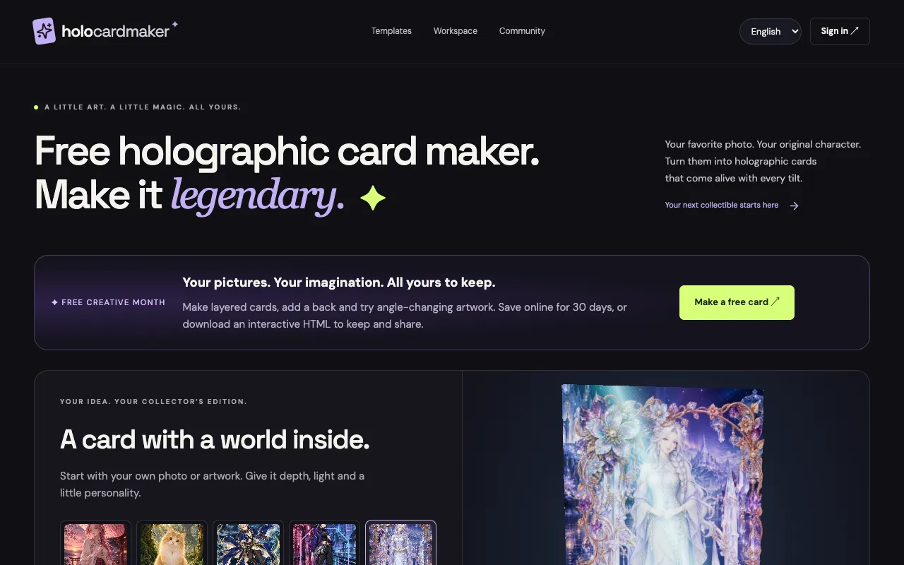 Screenshot of Holographic Card Maker